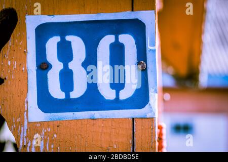 The number 80 (on a steel plate). Stock Photo