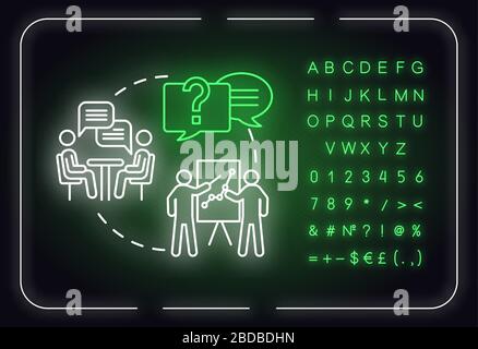 Give practical advice neon light concept icon. Best friend guide and support. Solving problem idea. Outer glowing sign with alphabet, numbers and Stock Vector