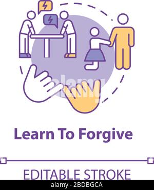 Learn to forgive concept icon. Friendship relationship advice. Apologizing partner and friend for mistakes idea thin line illustration. Vector Stock Vector