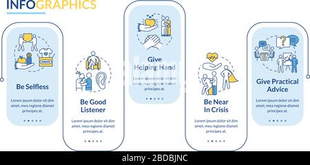 Friends relationship vector infographic template. Support and give advices presentation design elements. Data visualization with 5 steps. Process Stock Vector
