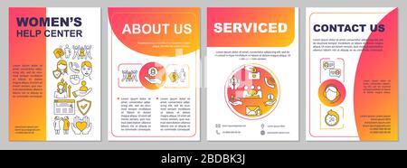 Women help center brochure template. Domestic violence victims support. Flyer, booklet, leaflet print, cover design with linear icons. Vector layouts Stock Vector