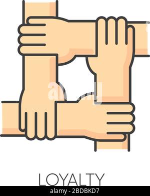 Loyalty RGB color icon. Social connection, collective bonding, fellowship. Friendship, unity, teamwork and faithfulness symbol. People holding hands Stock Vector