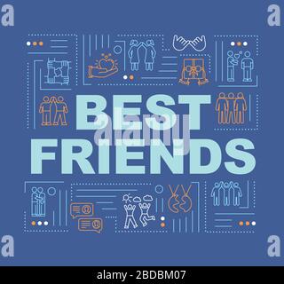 Best friends forever word concepts banner. BFF. Mutual affection. Friendship core values. Infographics with linear icons on violet background Stock Vector