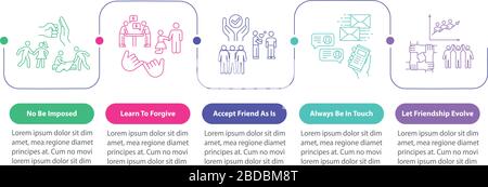 Friendship advices vector infographic template. Accept and support friends presentation design elements. Data visualization with 5 steps. Process Stock Vector