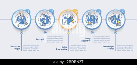 Friends relationship vector infographic template. Trustworthy and supportive presentation design elements. Data visualization with 5 steps. Process Stock Vector