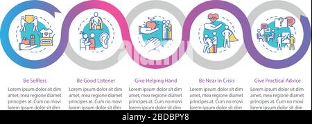 Friends relationship vector infographic template. Being selfless presentation design elements. Data visualization with 5 steps. Process timeline chart Stock Vector