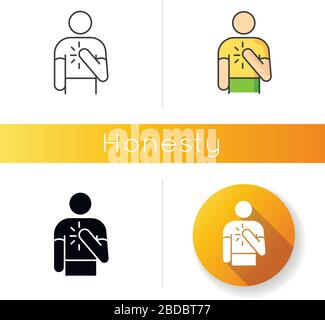 Honesty icon. Linear black and RGB color styles. Truthfulness, sincerity and credence symbol. Moral virtue. Trustworthy, sincere, person. Reliable Stock Vector