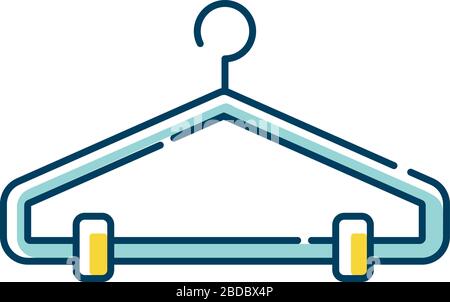 Hanger blue and yellow RGB color icon. Clothes rack, clothing hook, wardrobe item. Domestic garment fixture, empty cloakroom attribute, dress and suit Stock Vector