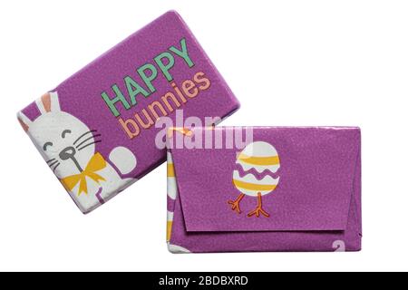 Happy bunnies milk chocolate bars isolated on white background - ideal for Easter - Easter bunny and Easter egg eggs Stock Photo