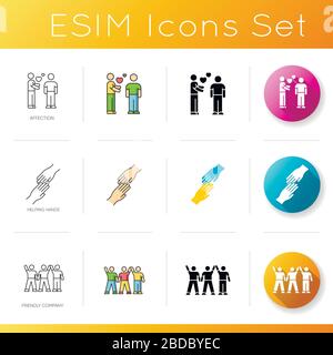 Friendship types RGB color icons set. Mutual understanding, rivalry ...