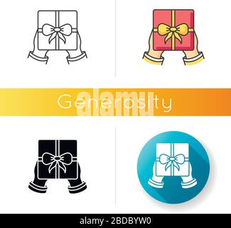 Generosity icon. Linear black and RGB color styles. Virtuous behavior, selfless giving. Birthday, holiday event, special occasion celebration. Festive Stock Vector