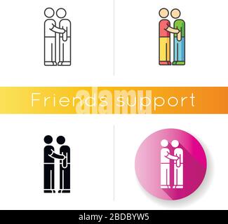 Friends support icon. Linear black and RGB color styles. Friendly help, assistance. Friendship, compassion and solidarity. Interpersonal relationship Stock Vector