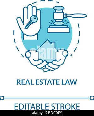 Real estate law turquoise concept icon. Civil jurisdiction. Property ownership. Resident house. Notary service idea thin line illustration. Vector Stock Vector