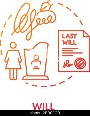 Will red concept icon. Death wish. Testament of deceased person. Legacy for widow. Beneficiary, trustee. Notary service idea thin line illustration Stock Vector