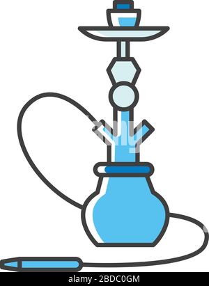 Hookah RGB blue color icon. Sheesha house. Hooka shop. Nargile lounge. Odor from pipe. Scent of vaporizing. Smoking area. Accessories for shisha Stock Vector