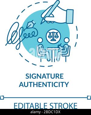 Signature authenticity turquoise concept icon. Identity verification. Common law help. Notary service idea thin line illustration. Vector isolated Stock Vector