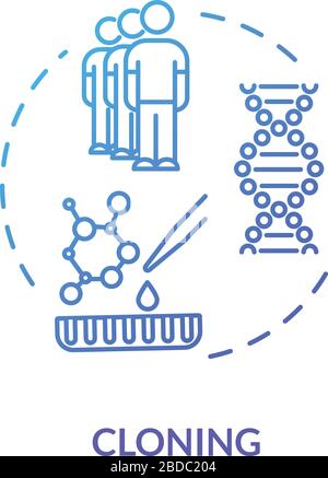 Cloning blue concept icon. Laboratory procedure. Biotechnology and genetic engineering. Reproductive technology idea thin line illustration. Vector Stock Vector