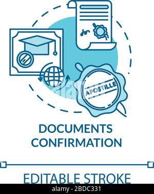Document confirmation turquoise concept icon. Common law paperwork. Valid contract. Notary service idea thin line illustration. Vector isolated Stock Vector