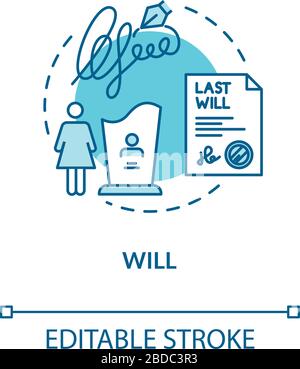 Will turquoise concept icon. Wealth inheritance. Testament of deceased person. Legacy for widow. Notary service idea thin line illustration. Vector Stock Vector
