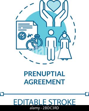 Prenuptial agreement turquoise concept icon. Family planning. Contract for married couple. Notary service idea thin line illustration. Vector isolated Stock Vector