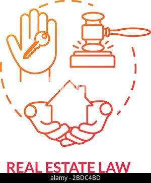 Real estate law red concept icon. Mortgage regulation. Selling house. Property ownership. Resident building. Notary service idea thin line Stock Vector