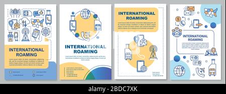 International roaming brochure template. Foreign service network use. Flyer, booklet, leaflet print, cover design with linear icons. Vector layouts Stock Vector