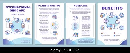 International SIM card brochure template. Tariff plan benefits. Flyer, booklet, leaflet print, cover design with linear icons. Vector layouts for Stock Vector