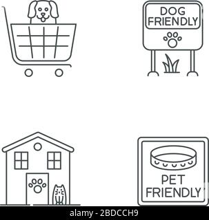 Pet friendly areas pixel perfect linear icons set. Four-legged friends welcome shops and houses. Customizable thin line contour symbols. Isolated Stock Vector