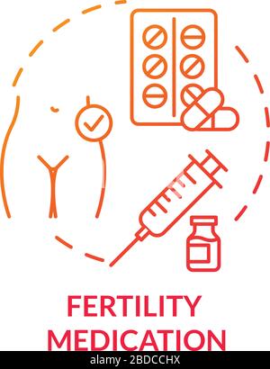 Fertility medication red concept icon. Clinic, hospital. Gynecology treatment. Pills and drugs. Reproductive technology idea thin line illustration Stock Vector