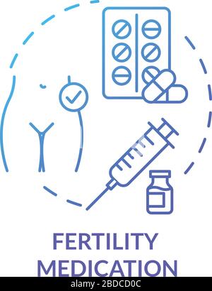Fertility medication blue concept icon. Pharmaceutical aid. Gynecology treatment. Pills and drugs. Reproductive technology idea thin line illustration Stock Vector