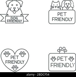 Pet friendly service pixel perfect linear icons set. Animals grooming salon, cats and dogs allowed areas.Customizable thin line contour symbols Stock Vector