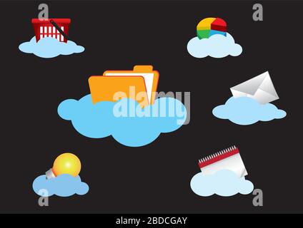Vector illustration of icons for cloud computing concept Stock Vector