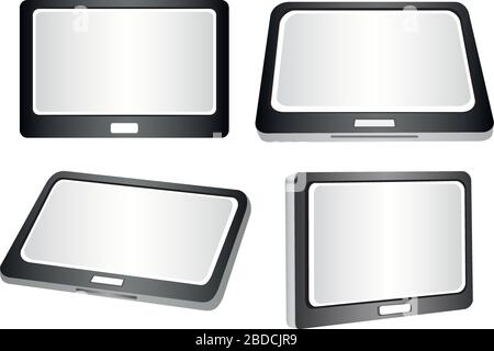 Vector illustration of a tablet in different views and perspectives Stock Vector