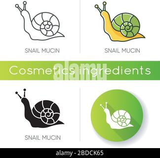 Snail mucin icon. Skincare natural component. Organic delicate product. Healing effect. Repairing effect for skin. Korean beauty. Linear black and RGB Stock Vector
