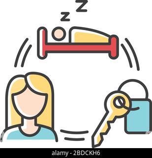 Renting hotel room RGB color icon. Booking sleeping accommodation. Housing facility. Spending night at hostel. Travelling facilities. Rental service Stock Vector