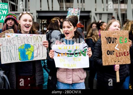 Youths gather together at Holyrood for 'Valentines Climate Strike - Love your Planet' to give a voice to the people who are already suffering the effects of climate change.  Credit: Euan Cherry Stock Photo