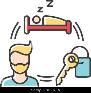 Renting hotel room for short term RGB color icon. Booking sleeping accommodation. Housing facility. Spending night at hostel. Travelling facilities Stock Vector