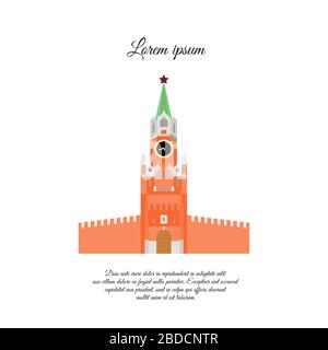 Kremlin (Spasskaya) tower vector. Frolovskaya tower in Moscow. Kremlin tower icon, sign, symbol. Kremlin tower in Moscow logo. color Stock Vector