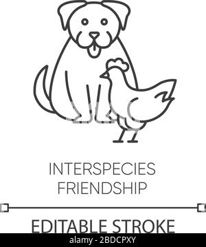 Interspecies friendship pixel perfect linear icon. Thin line customizable illustration. Bond between animals, friendly relationship contour symbol Stock Vector