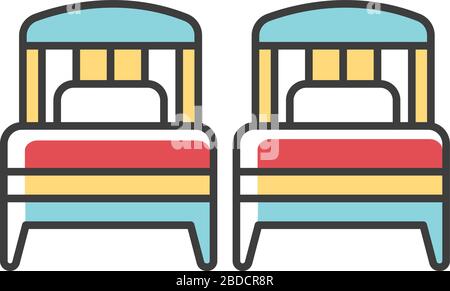 Two single beds RGB color icon. Hotel room for couple. Private hall. Residential area. Apartment bedroom. Sleeping arrangement. Living accommodation Stock Vector