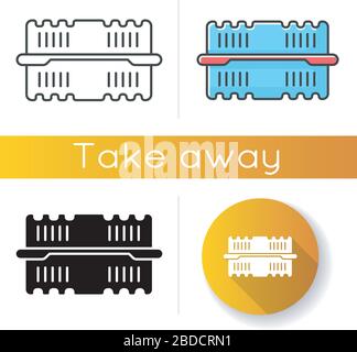 Disposable plastic container icons set. Linear, black and RGB color styles. Lunchbox. Takeaway food package. Takeout meal empty box, pack, wrapping Stock Vector