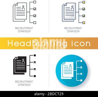 Recruitment strategy icon. Linear black and RGB color styles. Professional employment program, headhunting plan. Employee selection process Stock Vector