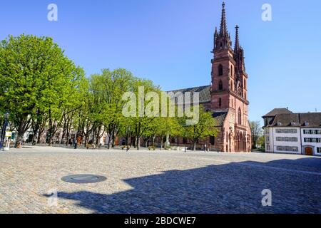 View on Basel Münster (cathedral), the famous landmark and tourist attraction of Basel, Switzerland. Stock Photo