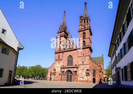 View on Basel Münster (cathedral), the famous landmark and tourist attraction of Basel, Switzerland. Stock Photo