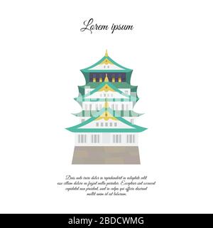 Osaka castle vector. Asian building or castle icon. Japan castle. color symbol on white background Stock Vector