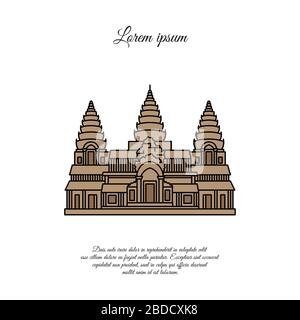 Angkor Wat vector icon isolated on white background, Angkor Wat sign, element design in outline style. Cambodia. Historical Landmarks Symbol. Editable Stock Vector