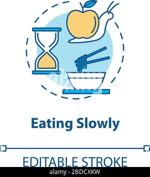 Eating slowly concept icon. Mindful nutrition idea thin line illustration. Thorough and attentive food consumption, enjoying meal. Vector isolated Stock Vector