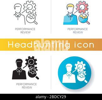 Performance review icon. Linear black and RGB color styles. Job efficiency assessment, employee effectiveness evaluation. Workflow optimization, time Stock Vector