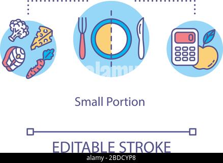 Small portion concept icon. Mindful eating, conscious nutrition idea thin line illustration. Limit plate size, ration control. Vector isolated outline Stock Vector