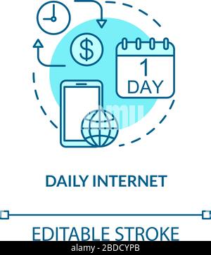 Daily internet turquoise concept icon. Mobile internet per day. Tariff plan price. Cellphone service. Roaming idea thin line illustration. Vector Stock Vector